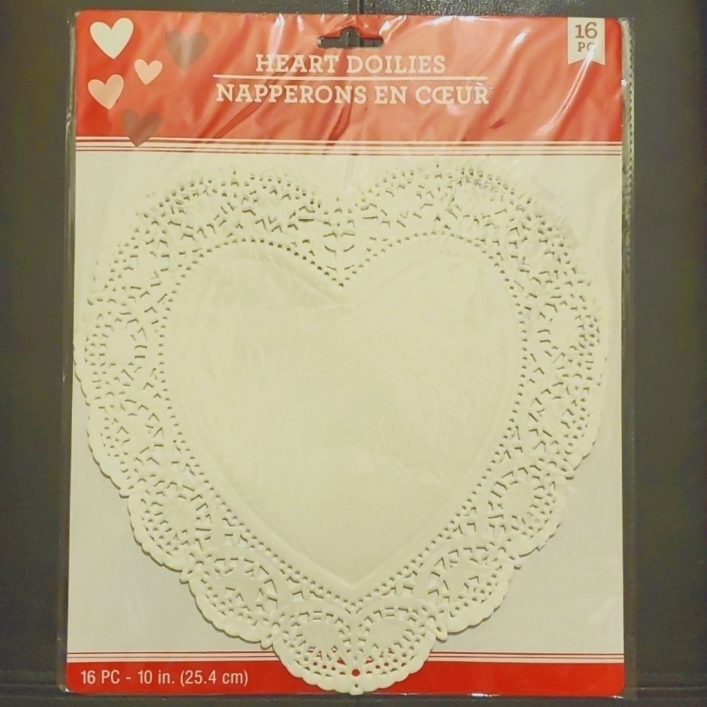 10 Inch- 16 Count Heart Shaped White Doilies- NEW